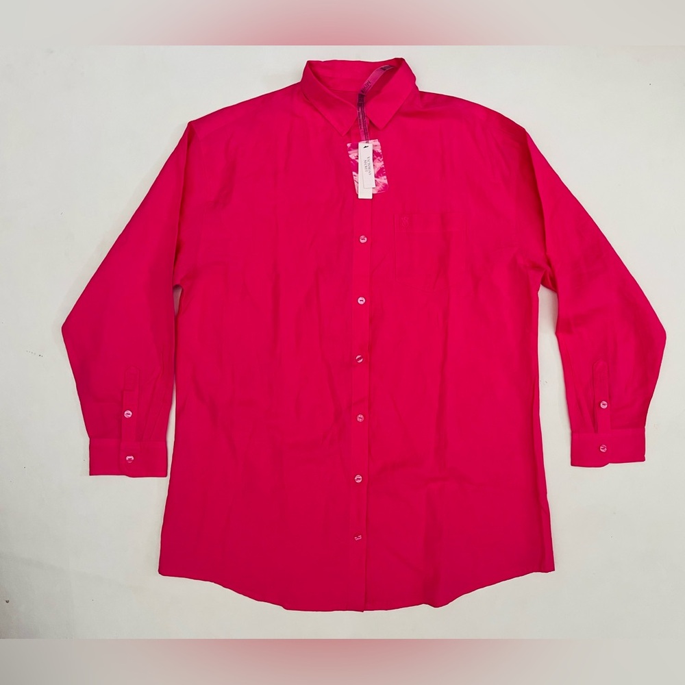 NWT Victoria’s Secret Linen Swim Coverup Button Up Boyfriend Shirt Dress pink S